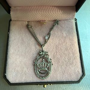 Juicy Couture Crown Medallion Silver and Crystal Necklace.